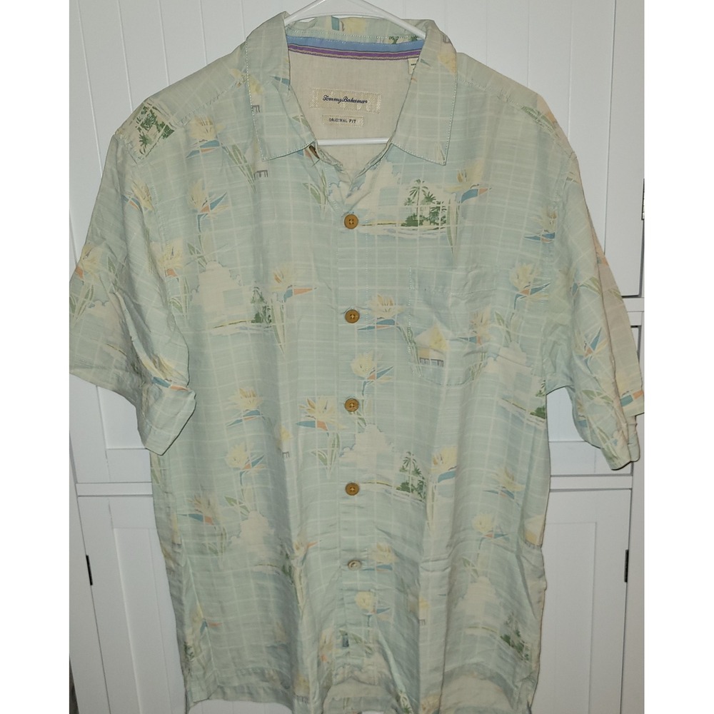 Tommy Bahama Silk‎ Blend Island Print Button Down Shirt Large Menswear L